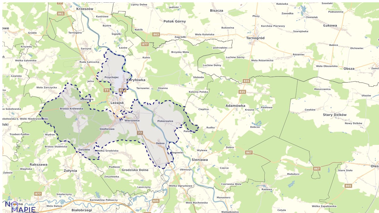 Mapa obszarów ochrony przyrody Leżajska